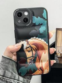 1pc Fashionable Stallion Printing Down Jacket Style TPU Painted Phone Case, Compatible With Apple 16 Promax/15/14/13/12/11, Galaxy A06/A16/A26/A36/A56/S25Ultra,International Version, Not The Domestic Version - Multicolor - View 5