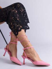 Sommer modische Feder dekorierte High Heel Sandalen - Pink - Übersicht 2
