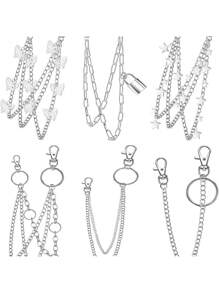 6pcs Metal Butterfly Lock Pendant Chain, Minimalist Design Versatile Body Chain Necklace, Accessory