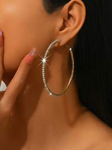 Fashion Full Crystal Silver Gold 2.8 Inch Hoop Earrings For Women - 1366 Medium Hoop Earrings - View 4