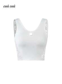 1 pezzo Nuovo serbatoio primavera/estate da donna, pizzo traforato, casual elegante, indossabile anche all'esterno, colore unito minimalista, adatto per le vacanze