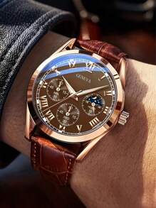 1pc Men's Business Wrist Watch Men Watches Top Brand Luxury Wristwatch Men's Clock Quartz Sport Watch Gift Men's PU Leather Band - Elegant & Comfortable Casual Watch