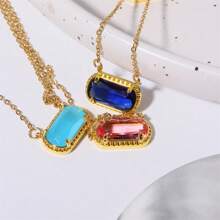 Birthstone Colored Zirconia Oval Pendant Birthday Clavicle Chain Necklace