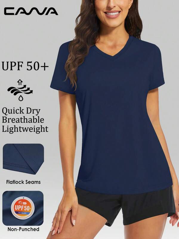 Cavva Women's Summer Sun Protect V-Neck T-Shirts Lightweight Breathable Soft Short Quick Dry Athletic Spring Tops Running Glof Yoga Cycling