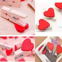 20/50/100 Pieces Of Red Heart Love Wooden Clothing Photo Heart-Shaped Wooden Clip, Valentine's Day Birthday DIY Photo Clip, Wedding Decoration Postcard Clip, Clothing Clip, Paper Clip Mini Clothing Clip Postcard Home Wedding Valentine's Day Decoration