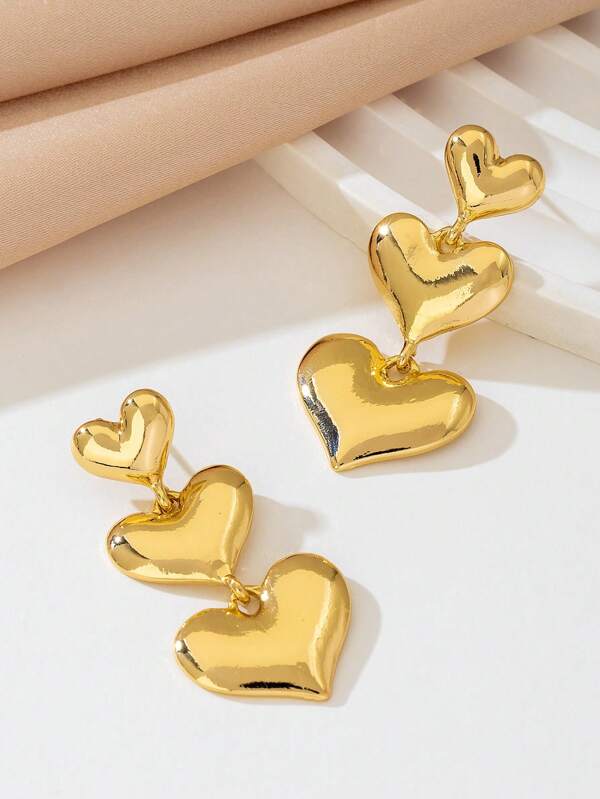 1 Pair Elegant Flowing Asymmetric Heart Shaped Pendant Earrings, Couple/Dating Gift
