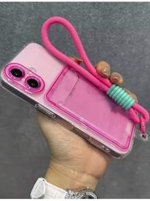 1pc Cute Candy Color Jelly Clear Card Slot Phone Case With Short Lanyard For IPhone 17 Air 16 15 14 13 12 11 Pro Max TPU Back Cover