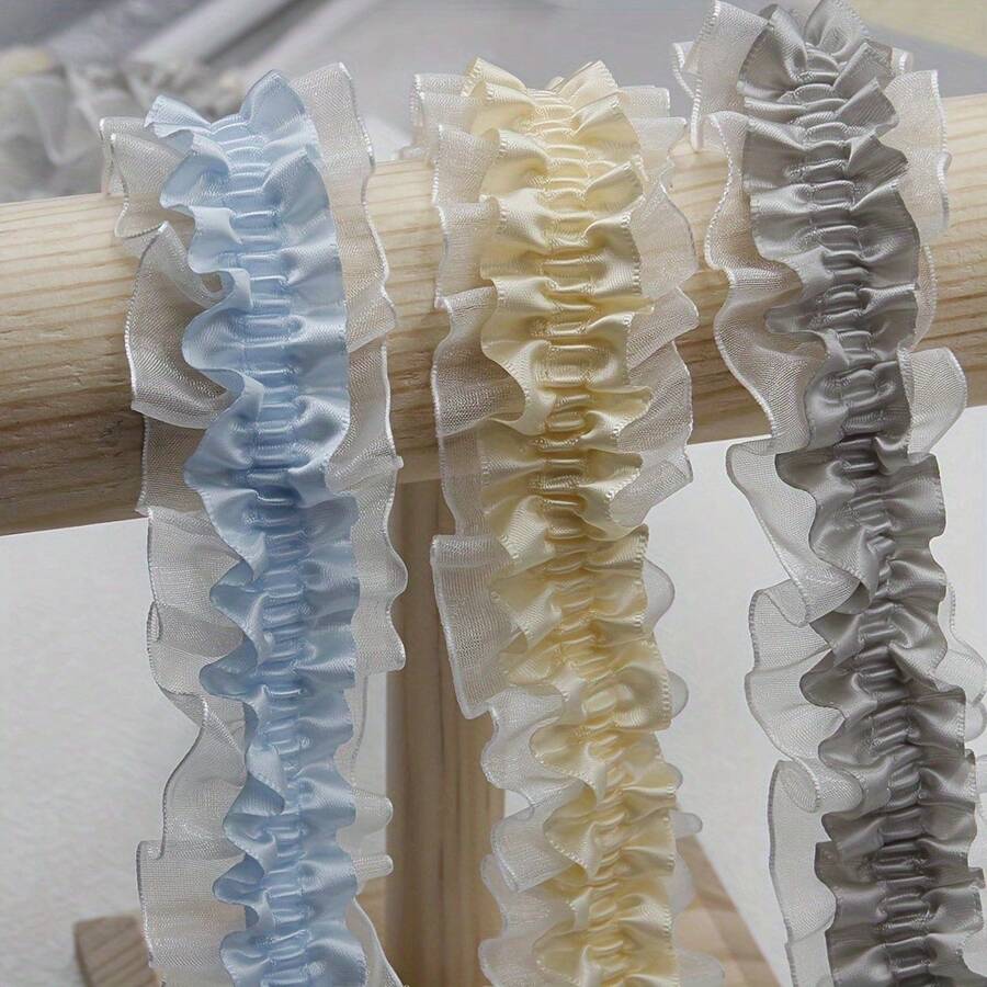 1/5 码多色双层弹性蕾丝花边 - DIY 手工艺品、服装、头带和连衣裙边缘褶边带 - 多功能缝纫配件，色彩鲜艳