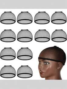 3pcs/6pcs/12pcs Stretchable Elastic Hair Nets - Open End Mesh Net Wig Cap For HairStyling - High Quality And Durable - Black - View 12