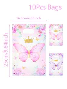 10/25/50 件粉紫色蝴蝶风格手提袋礼品袋，混合粉紫色蝴蝶图案礼品包装袋，蝴蝶主题派对包装礼品袋，生日派对包装袋用品，家居装饰房间装饰包装袋用品，生日礼物，结婚礼物婚礼回礼，适用于精品店产品包装 - 混款粉紅紫蝴蝶 - 查看 11