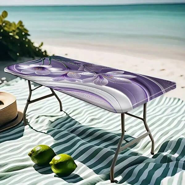 1 Stück Premium Lila Blumen Muster Tischdecke - elegantes Design, weich und angenehm, geeignet für verschiedene Wohn- und Büroumgebungen, Polyesterstoff, rechteckige Outdoor Picknick Tischdecke mit elastischen Ecken, leuchtende Farben, Outdoor Tischdecke | Mandala Muster | Polyesterstoff, Picknick Zubehör