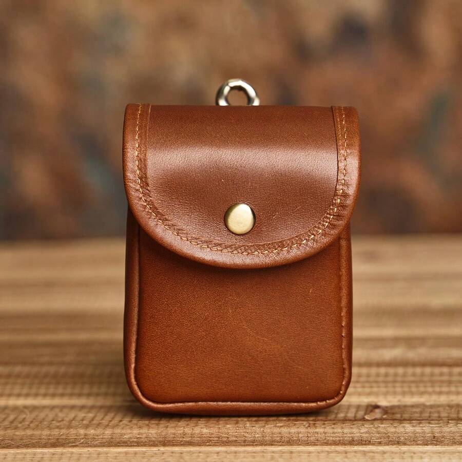 Top Grain Leather Waist Bag, Men's Leather Belt Bag, Minimalist Compact Pouch Water Repellent - Brown - View 1