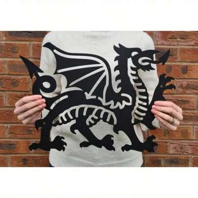 1 pieza Decoración de pared de metal con diseño de dragón galés, elegante decoración interior y exterior, adecuada para jardín, hogar y ocasiones especiales, construcción de metal resistente, diseño de fácil colgado