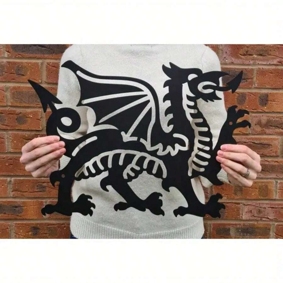 1 pieza Decoración de pared de metal con diseño de dragón galés, elegante decoración interior y exterior, adecuada para jardín, hogar y ocasiones especiales, construcción de metal resistente, diseño de fácil colgado