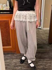 Anágua de renda transparente com cós elástico, acessório para primavera/verão 2025, combina bem com calças jeans, leggings e saia curta tipo avental - Multicolorido - Ver 2