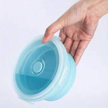 1 Piece / 3 Pieces Set / 4 Pieces Set Round Foldable Silicone Lunch Box / Storage Box With PP Cover, Blue Portable Round Bento Box, Round Kitchen Storage Box / Storage Box, Portable Food Storage Container, Refrigerator Storage Container, Dishwasher Washable, Microwave-Safe, Stackable Design For Easy Storage And Carrying, Suitable For Salads, Camping, Travel, Family, School, Etc.