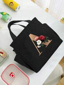 个性化字母保温午餐包 - 帆布保温午餐袋，拉链封口，大容量铝箔内衬，适合工作和学习使用，便携式手提午餐包，食物保冷袋，是工作、学校、旅行和妇女节的理想礼物。轻便可重复使用，防溅水，适合野餐、办公室、学校和户外活动 - 易于清洁，防水，设计紧凑。