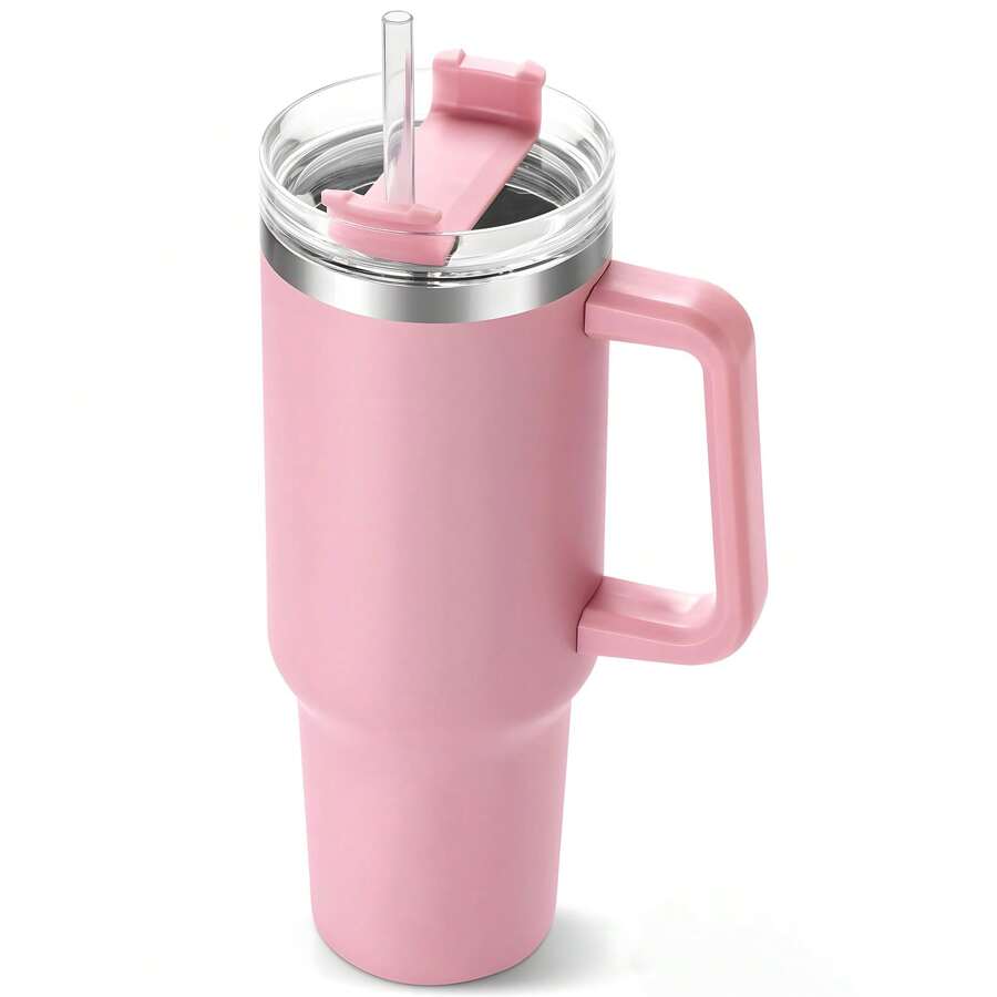 1个40盎司/1200毫升双层304不锈钢真空隔热大容量运动车载杯，喷涂多种颜色，配有1根PP吸管。杯刷、备用吸管和硅胶杯垫可单独购买 - 彩色 - 查看 1