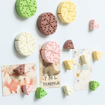 6ชิ้น/10ชิ้น/ชุด แม่เหล็กติดตู้เย็น, แม่เหล็กติดตู้เย็นรูปบล็อกชีสขนาดเล็กน่ารัก, สติกเกอร์กระดานโน้ต, ของตกแต่งบ้าน