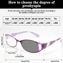 3pcs Set New Photochromic Reading Glasses, Fashion Smart Color Changing Lenses, Floral Print Ultralight Frame, Hollow Design Reading Glasses, Lightweight Women Photochromic Readers For Outdoor Use - Black+Purple+Brown - View 8