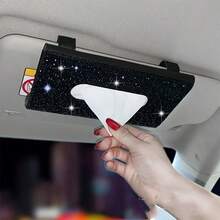 1pc Car Rhinestone Tissue Box, Car Sun Visor Tissue Box, Sparkling Crystal Tissue Holder, PU Leather Artificial Crystal Tissue Box - one-size - View 1