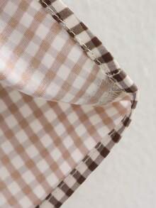 Women Casual Plaid Sailor Collar Shirt Summer Lace-Up Half Sleeves Tops Y2k Cute Babydoll Blouse