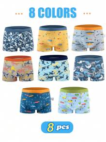 8 Pcs Kids Boxer Briefs Shark And Car Pattern Soft Micro Fiber Kids Underwear For Boy 4-7Y