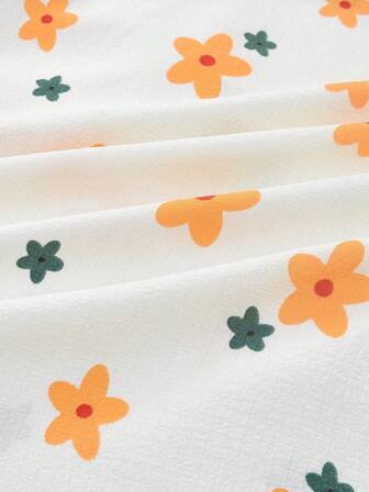 Geblümter gemusterter Pyjama Set, Damen süße Schleife Dekor Quadrat Ausschnitt Rüschen Saum Nachthemd