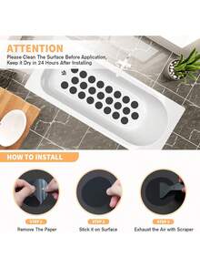 20PCS Anti-Slip Bathtub Stickers Round Shower Grip Decals With Scraper For Bath Tub, Shower & Stairs - 黑色 - 查看 2