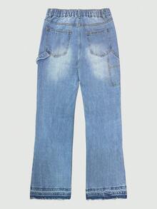 Patchwork Ripped Jeans, Washed Cotton Relaxed Fit Fashion Jeans, Flared Leg Jeans For Couples, Gift - Baby Blue - View 4