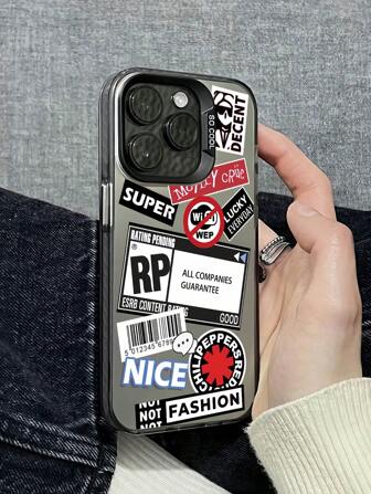 1pc Fashionable Slogan Patchwork Print Shockproof Mobile Phone Protective Case, Compatible With IPhone 11 12 13 14 11Pro Max 12Pro Max 13Pro Max 14Pro Max XR 15 15PRO 15PROMAX, GalaxyA05/A15/A25/A35/A53/A54/A55/S23/S24 Waterproof Anti-Fall Scratch Resistant