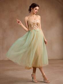 2025 Cocktail Party Lightweight Dress, Mesh Sequin Strapless Graduation/Wedding/Bridesmaid/Cocktail Dress - Green - View 5