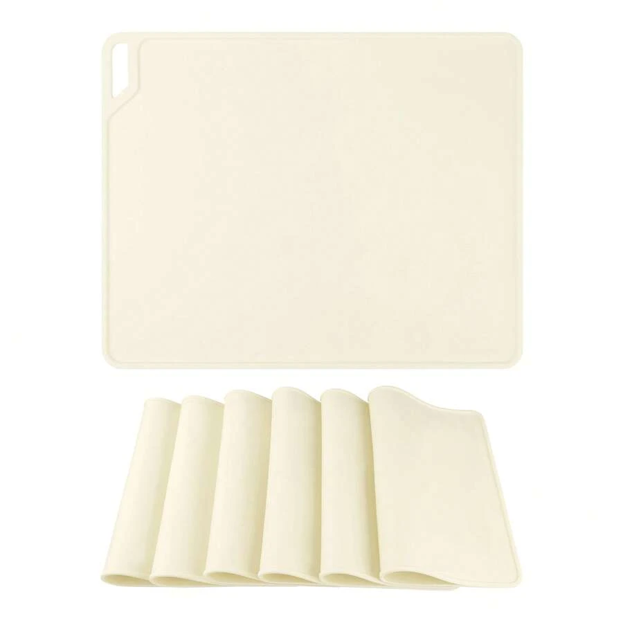 Placemat Set Of 6 Silicone Placemats For Kitchen Dining Table Decor, Washable Table Placemats Wipeable Table Mat - Beige - View 1