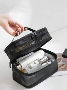 1pc Embroidery Customization Double Layer Mesh Cosmetic Bag With Zipper, Transparent Net Cosmetic Bag With Handles, Multifunctional Makeup Organizer, Lightweight And Breathable Toiletry Storage Bag, Ideal For Daily Use Or Trips,All-Purpose,Large Capacity,Versatile,Multifunction,Colorful,Cute,Adorable,Contracted,Funny,Kawaii,Y2K,Minimalist,Commuting,Business Casual,Basics,Custom,Personalized,Unique,Customized,Ideal Gifts For Him,Ideal Gifts For Her,Her,Family,Friends,Girlfriend,For Anniversaries,For Birthdays,For Holiday/ Vacation,For Outdoors/Outings/Travel/Hiking/Stadium/Sports/Climbing,For Business/Commute/Work/Office,School Supplies,Back To School,School Gift,For Office,For School,For Classroom,For Teacher Gifts,For University,For Colleague,For Dorm Rooms,For Teacher,For Boys And Girls,For Teenagers,Junior High School Students,Middle School Students,High School Senior High School Students,College Students,University Students,Freshman,Sophomore,Underclassmen