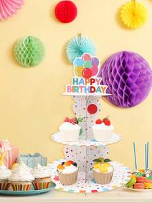 1 套彩色波尔卡圆点气球蛋糕架，3 层纸杯蛋糕甜点展示架生日快乐主题派对装饰蛋糕架，适用于生日婴儿洗礼婚礼派对、厨房家居蛋糕装饰派对用品、甜点托盘纸杯蛋糕托盘桌面装饰 - 彩色 - 查看 5