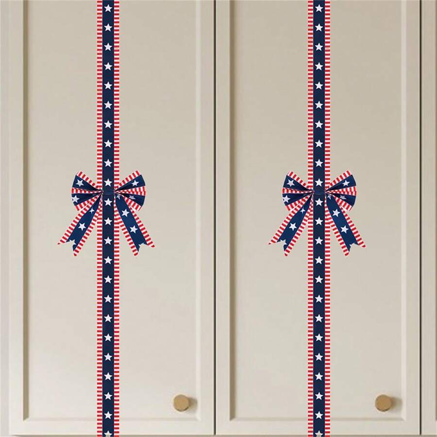 Holiday Bow, DIY Craft Stars Print Cabinet Door Festive Ribbons Independence Day Decor - Blue - View 1