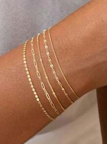 Set de 5 pulseras de cadena de moda para mujeres (la cantidad de cuentas y cadena es aleatoria, basada en una longitud fija)