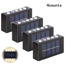 1/2/4/6pcs Solar Powered 10 LED Up Down Wall Light, Suitable For Outdoor Courtyard Garden Corridor Wall Decor Lighting