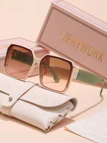 Verywork 1 件方形休闲基本款春季品牌设计女士时尚眼镜，适合驾驶购物高尔夫户外旅行度假服装时尚配饰，是夏季海滩度假、户外、旅行送礼的理想选择，镜腿装饰优雅风格超大方形镜框 - 彩色 - 查看 3