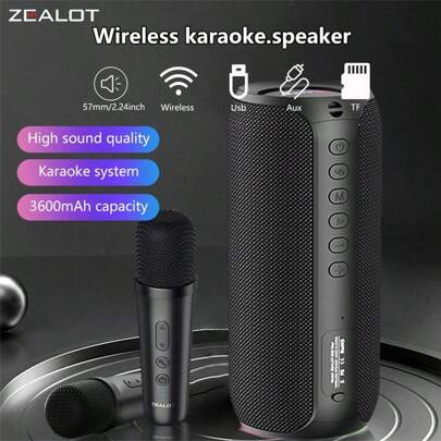 ZEALOT Altoparlanti senza fili ZEALOT S69M da 20W con due microfoni senza fili, accoppiamento doppio, batteria da 3600mAh, 12 ore di autonomia, stereo potente con bassi potenziati. Cavo di ricarica, compatibile con smartphone/tablet/TV.
