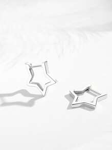 TONGZHE 1 Pair 925 Sterling Silver Star Shaped Hoop Earrings, Minimalist Jewelry For Women