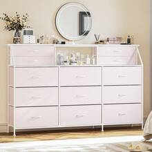 72" Extra Wide Bedroom Dresser With 13 Large Drawers & 2 Shelves, Fabric Design, Sturdy Metal Frame & Wood Top For Closet Organization