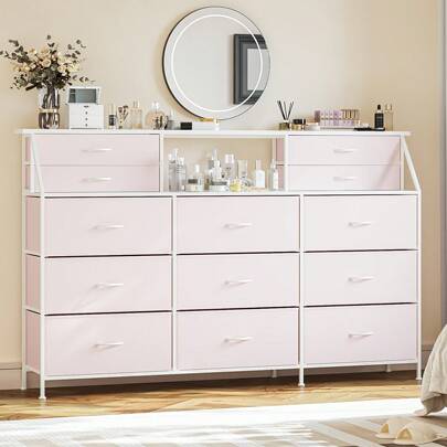 72" Extra Wide Bedroom Dresser With 13 Large Drawers & 2 Shelves, Fabric Design, Sturdy Metal Frame & Wood Top For Closet Organization