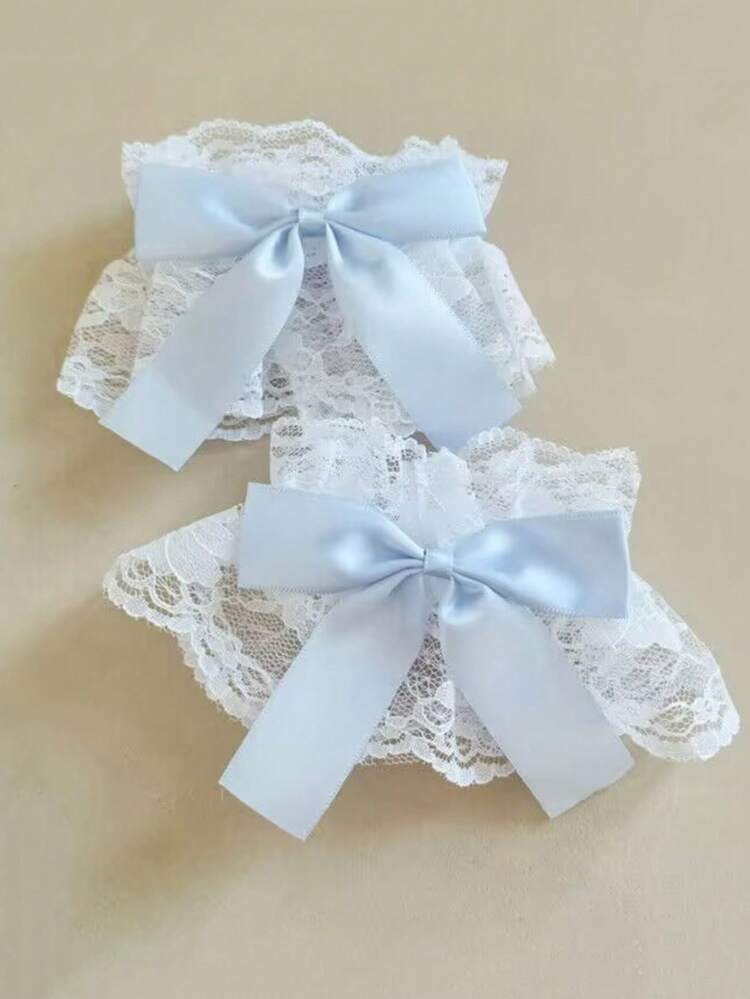 1 par de mangas con lazo de encaje dulce, accesorios de disfraz Lolita para muñeca, lindos para fotos, vestidos, faldas, cubrecuello de manga acampanada de moda (color aleatorio), viaje, festival - Multicolor - Añade 10