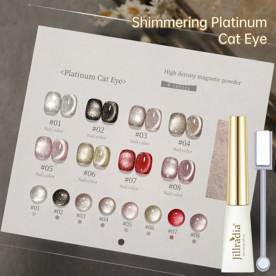Jillradia 10ml 8 Colors Cat Eye Magnetic Gel Nail Polish Soak Off Uv Led Lamp Nail Polish Nail Art For Women Gift-With Magnetic Stick Included