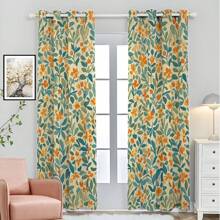 2 piezas, cálido y elegante, patrón floral naranja beige, proceso de impresión digital 3D, tela cortina universal para sala de estar, dormitorio, balcón, estudio