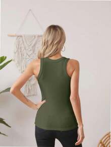 QUEENTI Women's Summer Round Neck Tank Top Stretch Camisole