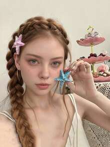 1pc Starfish Design Hairclip, Seaside Fashion Bangs Hair Accessory - Multicolor - View 8