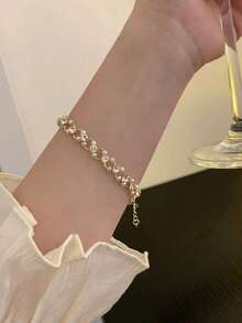 1 pieza Pulsera con incrustación de perla hueca y cristal - Amarillo Oro - Ver 2