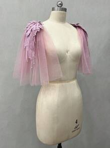 1 Paio Di Accessori Sposa Scuri Epaullettes In Tulle Con Borchie A Forma Di Ala Nera, 30 cm